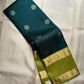 Olive green rettapet border detail on peacock teal saree