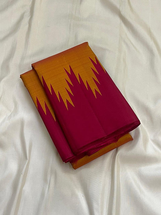 Golden mustard and chilli red handwoven pure silk Pattupet Kanjeevaram saree overview