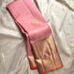 Rose Twilight — Kanchipuram Pure Silk

 Soft blush-pink (gulabi) body with gold floral buttas

Rosé-gold zari borders with floral vines & creepers

Vermilion-orange contrast pallu with kaddi & brocade panels

Silk Mark Certified | Free Shipping within USA
