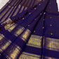 Royal Indigo and Antique Gold Handwoven Pure Silk Kanjeevaram Saree with Rettapet Border and Mayil Chakram Butta