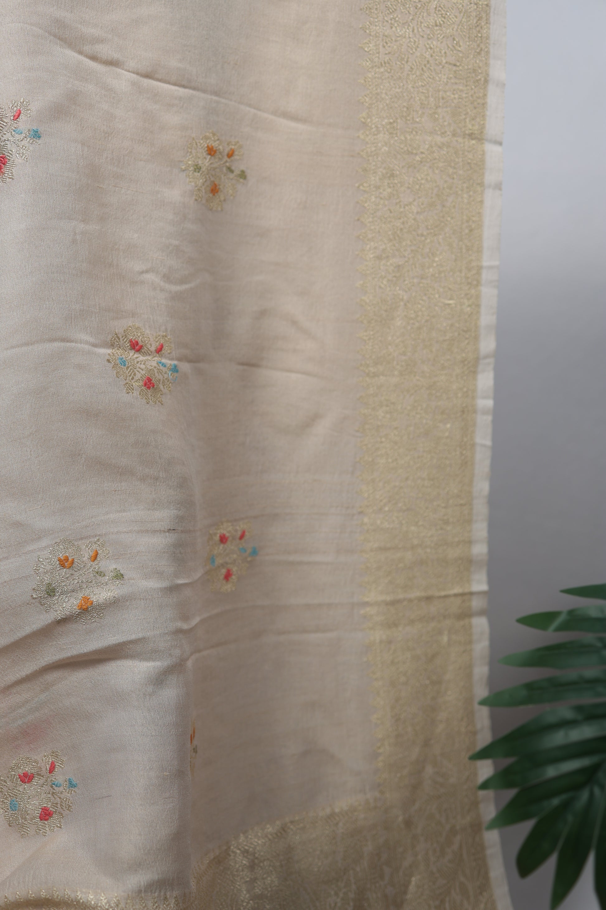 Premium pure Banarasi silk saree in golden beige for weddings and ceremonies