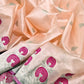 Draped Peach Blush handloom Chanderi silk saree showing magenta woven border and softly reflective pallu