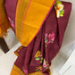 Mandaram – One-of-a-Kind Deep Brown Pure Kanchipuram Silk Saree with Golden Mustard Zari Fish Motifs, Monsoon Hibiscus Floral Print & Striking Red Selvedge (Silk Mark Certified, Woven in Sunguvar Sathiram( Kanchi) Printed in Delhi)