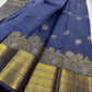 Krishnaa ✨ – Dusky Blue Pure Handwoven Kanchipuram Silk Saree with Woven Peacock Feather Zari, Varisaipet Border, Floral Vines, Sorgavaasal Mayil Pallu with Diamond Pet Grid, Bridal & Festival Ready, Silk Mark Certified, ships in a week from ordering