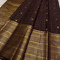 Brown Zari kattam with ornate border pure silk Kanchipuram with mayil chakram zari butta and detailed Pallu