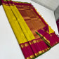 Chaamanthi – Pure Silk Kanchipuram in Sampanga, Turmeric Yellow with Magenta-Red Shot Borders, Manthulir Selvedge & Traditional Zari Detailing.
An ode to timeless tradition, reimagined in an auspicious , luminous palette.