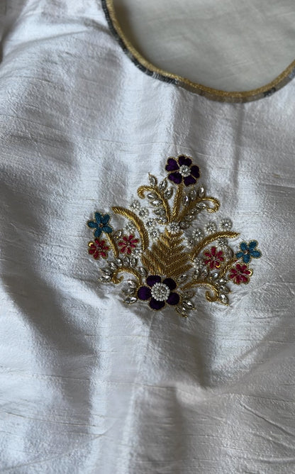 White  raw silk embroidered blouse