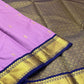Lavender pure silk saree with leaf butta motifs and classic gold zari weaving