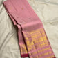 Handwoven blush pink Varisaipet Kanchipuram silk saree with gold zari border, front view