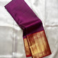 Aubergine Purple pure silk Kanchipuram saree, Vairaoosi weave with Antique Gold Zari border — full drape view