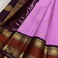 Lavender pure silk Kanchi Pattu saree, Rettapet weave with Deep Aubergine Korvai border — full drape view