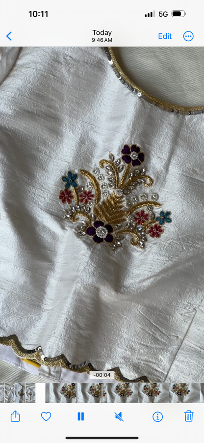 White  raw silk embroidered blouse