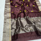 Pure Silk Chanderi – deep brown  with Wheat-Sheaf Buttas
Silver Kaddi Border & Shimmering Silver Tissue Pallu ✨
Silk Mark Certified • Free Shipping within USA • Ships in Two Weeks