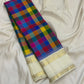 Kanchipuram Silk Saree • Kanchi Kattam Weave • Ivory Cream with Multicolor Checks