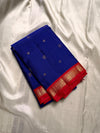 Neerja – MS Blue & Flaming Orange Kanchipuram Pure Silk Saree with Vanasringaram Motifs, Petite Border & 3G pure zari