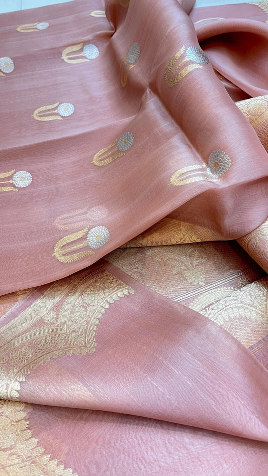 Pure ektara kora silk handloom Banarasi with kadhua sona roopa Bootas and border - Pink