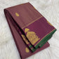 Dusty purple twin peacock Kanchipuram zari kattam saree, showing body, border and detailed gold zari pallu