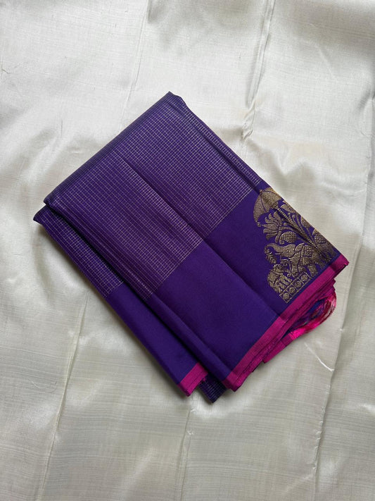 Opulent Purple Procession
Pure Kanchipuram Handloom Silk Saree
Elephant-Pallakku Zari • Heirloom Grandeur