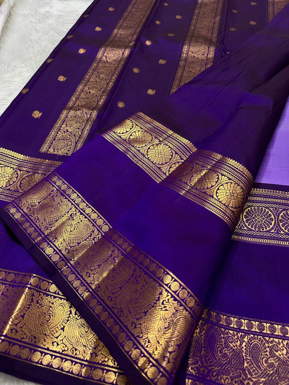 Lilac and purple pure Kanchipuram silk