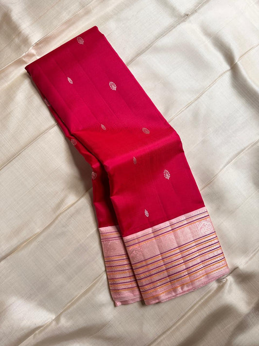 Cherry  Red and pastel pink pure silk Kanchipuram