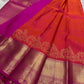 Sunset Peacock – Pure Kanchipuram Silk Saree
Sunset-Orange to Fuchsia Body with Zari Buttas ✨
Gold Zari Peacock Panel Border with Leafy Creeper Motif
Grand Fuchsia Brocade Pallu with Lattice Jaal Weave

Silk Mark Certified, delivery in 2 weeks