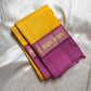 Yellow pure  Kanchipuram Silk Saree with Kaal Erangina pink Zari Border