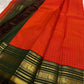 Handwoven Kanjeevaram Varisaipet saree featuring vibrant red body and deep forest green border