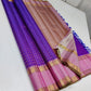 Violet Bloom – Pure Kanchipuram Silk Saree
Royal purple body in fine kattam checks with oval buttas ✨
Rose-pink korvai borders in ornate 2g zari

Silk Mark Certified, delivery in 2 weeks