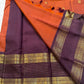 🧡 

Swarnamala — Korvai Kanchipuram Pure Silk

Rust-orange body with radiant gold chakram buttas

Deep purple korvai borders with rich zari detailing

Striped zari brocade pallu with temple-inspired motifs

Silk Mark Certified • Free Shipping within USA