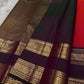 Vivid red  shot deep pink with coffee brown Mayil Kamalam rettapettu border and butta paisley Zari woven butta on body pure silk Kanchipuram saree