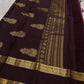 Coffee pallu close-up with gold zari woven border, textured weave and motif detailing