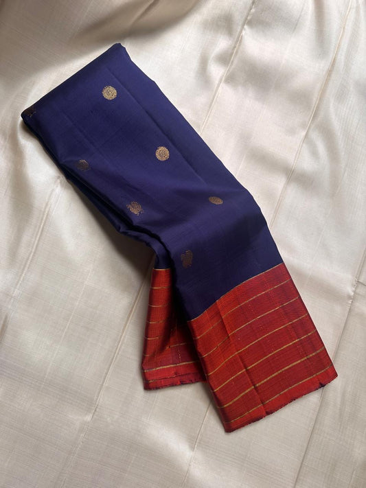 Royal  blue and orange pure silk Kanchipuram