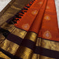 The Rust Orange Abharna: A Silk Mark Certified Kanchipuram Pure Silk Saree
with Maroon and Gold Elephant Zari Border & Rich Zari Pallu
Handwoven with Exquisite Peacock Motifs
Free Shipping within USA on this Handloom Creation
Ships in 1 Week