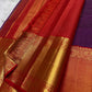 Aubergine Purple pure silk Kanchipuram saree, Vairaoosi weave with Antique Gold Zari border — body weave close-up