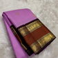 Lavender pure silk Kanchi Pattu saree, Rettapet weave with Deep Aubergine Korvai border — body weave close-up