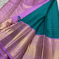Peacock Teal Handwoven Pure Silk Kancheepuram Saree with Korvai Weave and Royal Purple Zari Border