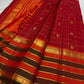 Pillar-Box Red pure silk Kanchipuram saree, Varisaipet weave with Deep Brown border — body weave close-up