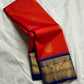 Tejaswini — Pure Kanchipuram Silk (Sindoor Red × Neelam Blue)
Korvai weave with swarna zari lotus borders and temple serrations
Grand neelam zari woven  pallu • Silk Mark Certified • Free Shipping USA