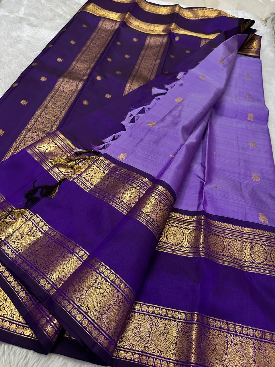 Lilac and purple pure Kanchipuram silk