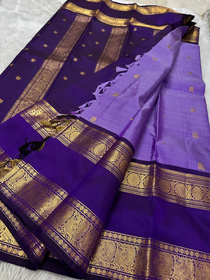 Lilac and purple pure Kanchipuram silk