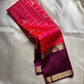 Pink Shot with Rani Radiance ✨ – Pure Kanchipuram Silk Saree with Gold Zari Kattam Checks, Plum Korvai Border & Grand Brocade Pallu – Silk Mark Certified, Fall & Pico Done, Blouse Stitching Available, ships in 2 weeks