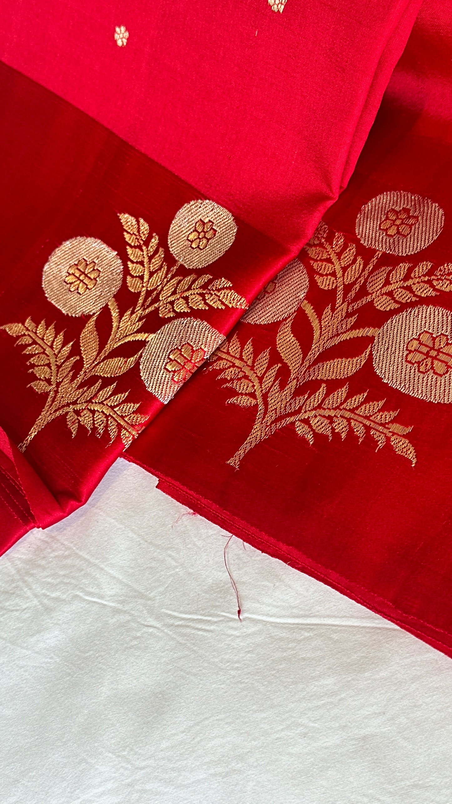 Pure silk kaduva Benares sarees “Raw mango” style - crimson / chilli red