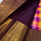 Jewel Checks Handwoven Pure Silk Kanchipuram Kanchi Kattam Saree with Peacock Border – view 7