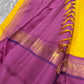 Yellow pure  Kanchipuram Silk Saree with Kaal Erangina pink Zari Border