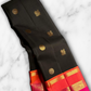 Kanmani — Black & Rani Pure Silk Kanchipuram Saree
Inky black body with gold medallion & peacock buttas
Striking rani-pink and kavi-orange korvai borders with temple-edge zari
Rich rani-pink brocade pallu with grid jaal & heritage vines
Silk Mark Cert