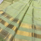 Tender Leaf Green handwoven pure silk Kanchipuram Varisaipet saree with ornamental zari border, image 2.