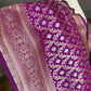 Luxurious deep purple silk Katan Banarasi, exquisitely soft and lightweight.
All-over jaal work in stunning sona roopa (gold & silver)for timeless elegance.
Handwoven Raw Mango–style by certified Banarasi weaver family from Azamgarh.
Ready to ship from NJ