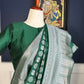 "Mayur" collection - Soft silk silver zari saree with hand embroidered blouse set in green