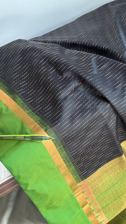 Black copper and lush  green soft silk saree