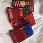 Sapphire Ruby Kattam – Pure Kanchipuram Silk Saree
sapphire blue body with gold kattam checks & buttas
Contrast ruby-red korvai borders with intricate gold zari weave
Grand ruby-red pallu with floral motifs
Silk Mark Certified | ships in 2 weeks